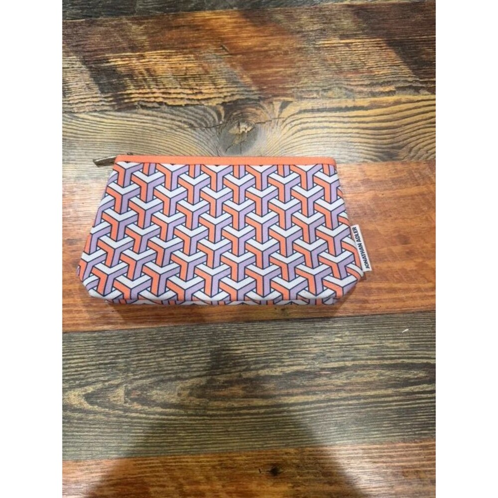 Jonathan Adler Geometric Zip Cosmetic Bag Makeup Pouch Orange Purple Designer